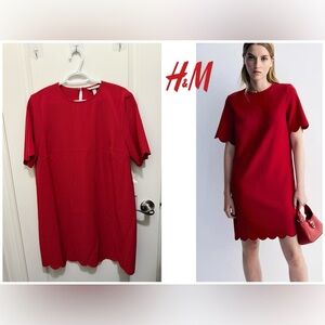 H&M Red Mini Dress with Scalloped Hem